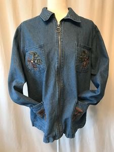 Hopi Kokopelli Anasazi Indian Denim Jacket Embroidered Size 34 Zipper Passion 1
